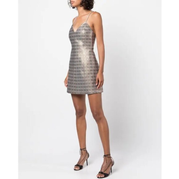 Alice + Olivia 'Tayla' Metallic-Jacquard Mini-Dress, Waterfall Multi - Picture 2 of 4